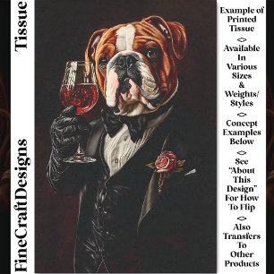 Bulldog im Smoking & Fliege & Wein CR8 Decoupage Seidenpapier