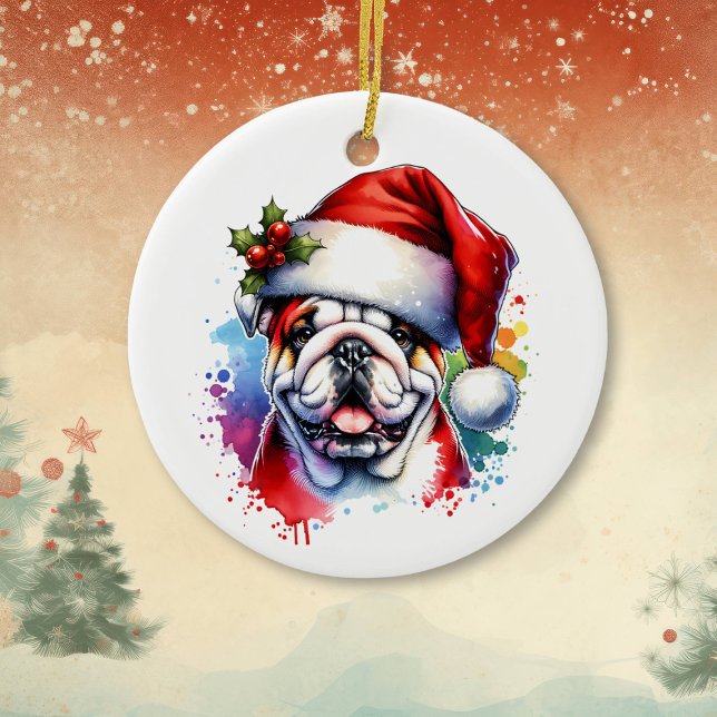 Bulldog in der Weihnachtsmannmütze Personalisiert  Keramik Ornament (Von Creator hochgeladen)
