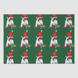 Bulldog in der Weihnachtsmannmütze Weihnachten Seidenpapier