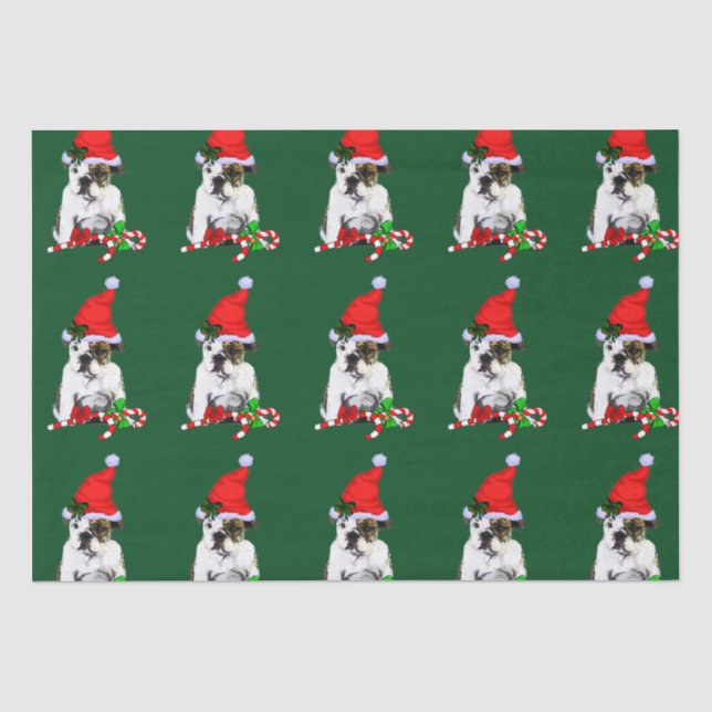 Bulldog in der Weihnachtsmannmütze Weihnachten Seidenpapier (Vorderseite)