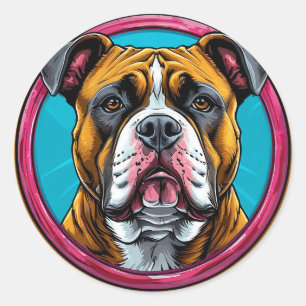 Bulldog in einem kreisförmigen dekorativen Design Runder Aufkleber
