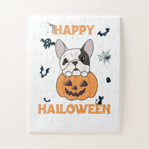 Bulldog in Pumpkin Niedliche Hunde glücklich Hallo
