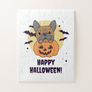 Bulldog in Pumpkin Niedliche Hunde glücklich Hallo