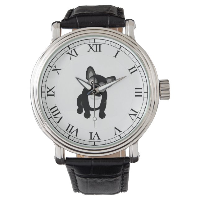 Bulldog in Schwarz und Weiß Armbanduhr (Vorderseite)