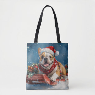 Bulldog in Sledge Lass es Schnee Weihnachten Tasche