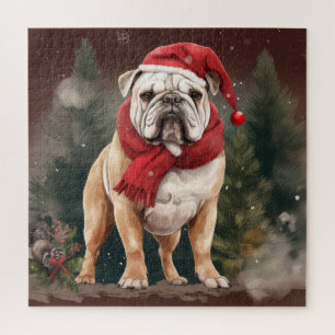 Bulldog in Snow Christmas