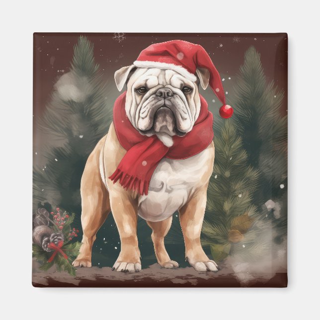 Bulldog in Snow Christmas Magnet (Vorne)