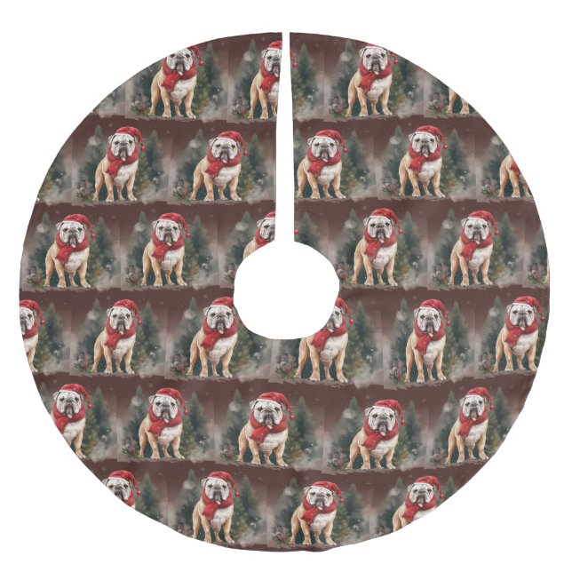 Bulldog in Snow Christmas Polyester Weihnachtsbaumdecke (Vorderseite)