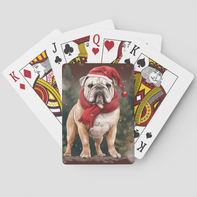 Bulldog in Snow Christmas Spielkarten (Rückseite)
