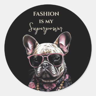 Bulldog in Sonnenbrille Hawaiianischer Shirt Runder Aufkleber