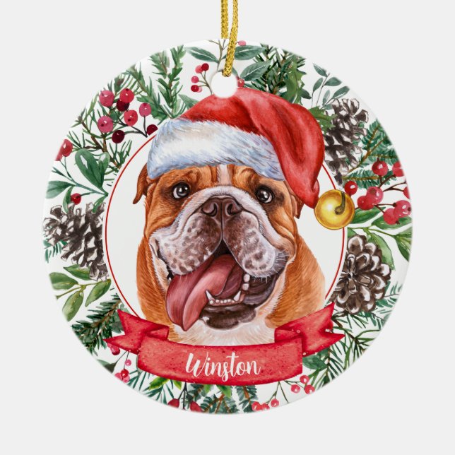 Bulldog Individuelle Name Weihnachtsfeier Keramik  Keramik Ornament (Vorne)