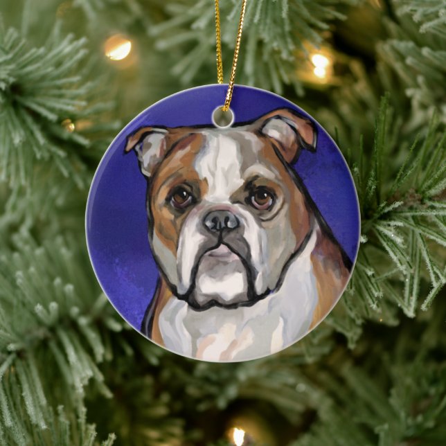 Bulldog Keramik Ornament (Baum)