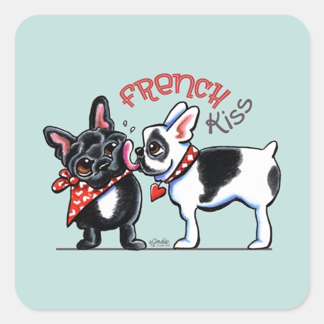 Bulldog Kiss Quadratischer Aufkleber (Vorderseite)