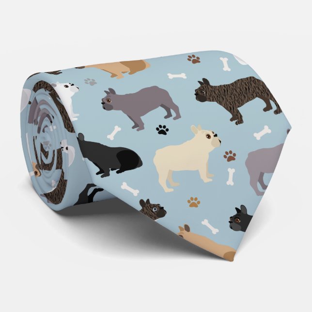 Bulldog-Knochen und Paws Blue Krawatte (Gerollt)