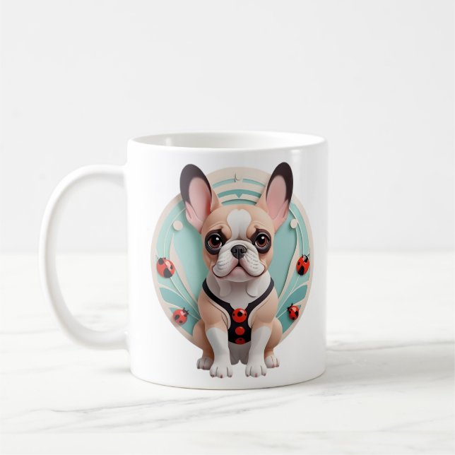 Bulldog Ladybug Pastell Papier schneiden Kunst Kaffeetasse (Links)