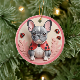 Bulldog Ladybug Pastell Papier schneiden Kunst Keramik Ornament