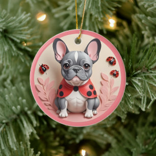 Bulldog Ladybug Pastell Papier schneiden Kunst Keramik Ornament