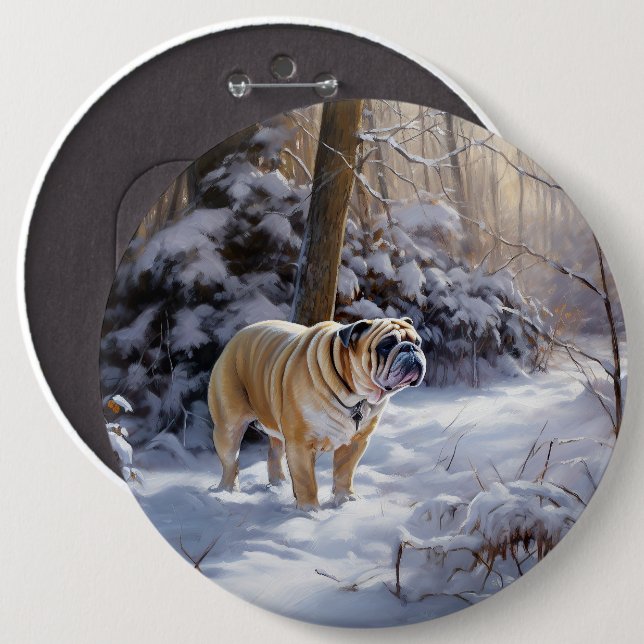 Bulldog lassen es Schnee Weihnachten gebürstet Button (Vorne & Hinten)