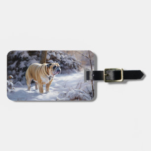 Bulldog lassen es Schnee Weihnachten gebürstet Gepäckanhänger
