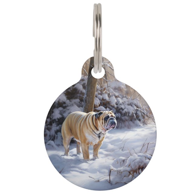 Bulldog lassen es Schnee Weihnachten gebürstet Haustiermarke (Vorderseite)