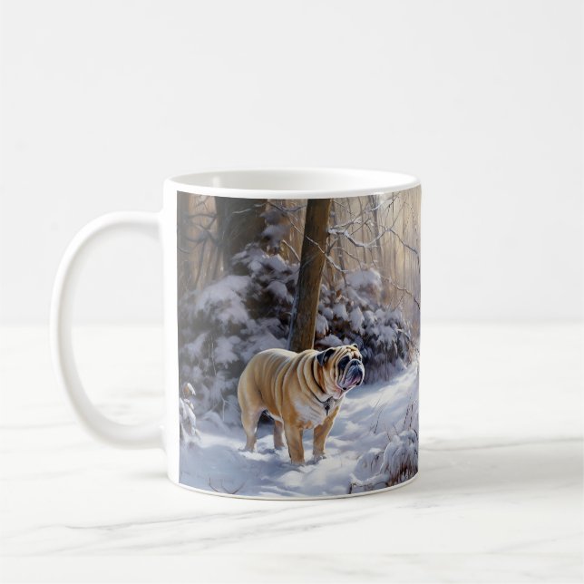 Bulldog lassen es Schnee Weihnachten gebürstet Kaffeetasse (Links)