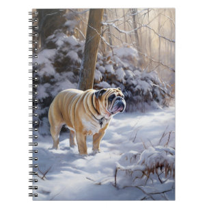 Bulldog lassen es Schnee Weihnachten gebürstet Notizblock