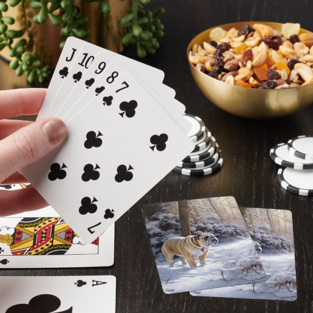 Bulldog lassen es Schnee Weihnachten gebürstet Spielkarten (In Situ)
