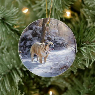 Bulldog Let It Snow Weihnachten Gebürstet Keramik Ornament