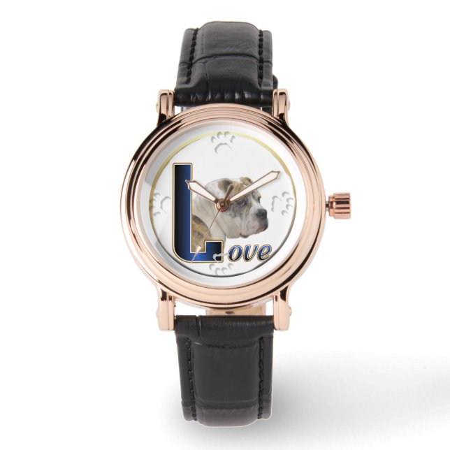 Bulldog Liebe Kunstgeschenke Armbanduhr (Vorderseite)