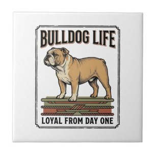 Bulldog-Liebhaber-Shirt Vintage gravierte Hundekun Fliese