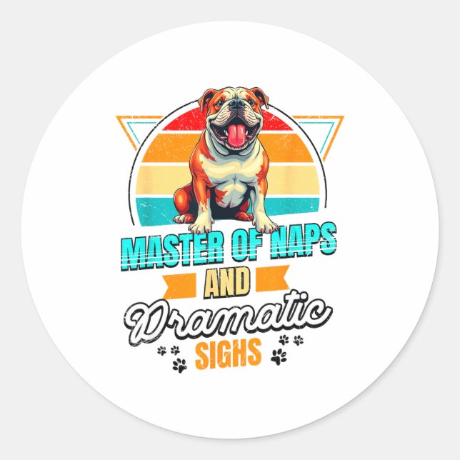 Bulldog Lover Funny Bulldog Retro  Runder Aufkleber (Vorderseite)