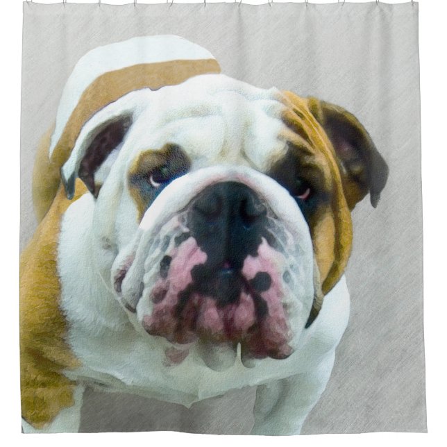 Bulldog-Malerei - Niedliche Original Hunde-Kunst Duschvorhang (Vorderseite)