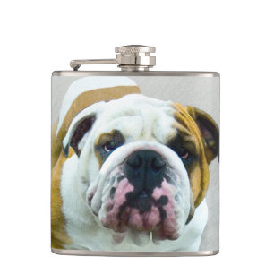 Bulldog-Malerei - Niedliche Original Hunde-Kunst Flachmann
