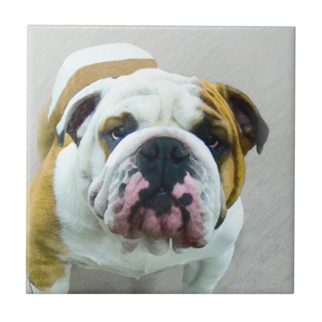 Bulldog-Malerei - Niedliche Original Hunde-Kunst Fliese (Vorderseite)