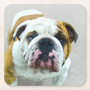 Bulldog-Malerei - Niedliche Original Hunde-Kunst Rechteckiger Pappuntersetzer