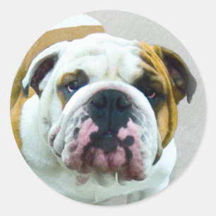 Bulldog-Malerei - Niedliche Original Hunde-Kunst Runder Aufkleber