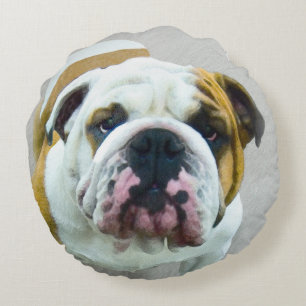 Bulldog-Malerei - Niedliche Original Hunde-Kunst Rundes Kissen
