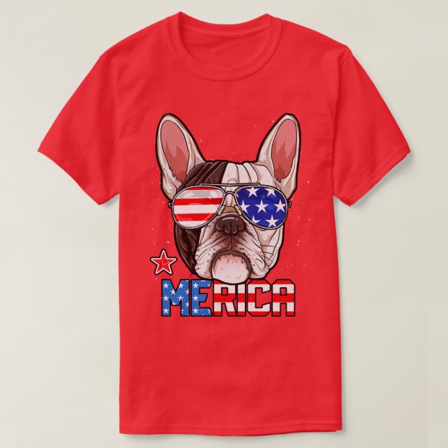 Bulldog Merica 4. Juli T Men Boys Dog T-Shirt (Design vorne)
