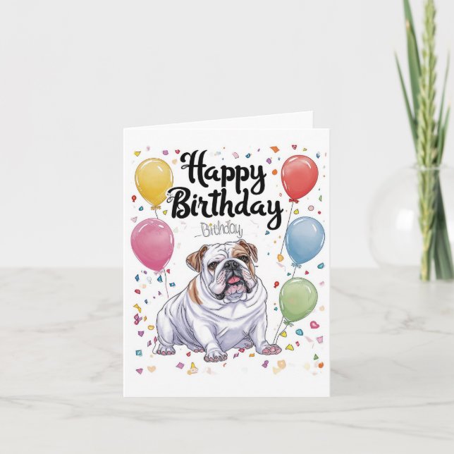 Bulldog mit Balloons Karte (Vorderseite)
