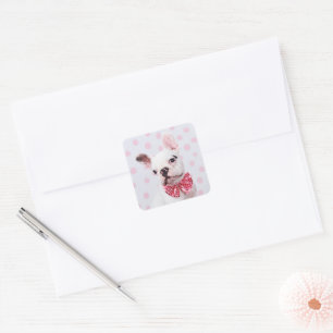Bulldog mit Bow-Krawatte Quadratischer Aufkleber