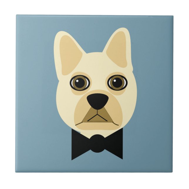 Bulldog mit Bowtie Blue Fliese (Vorderseite)