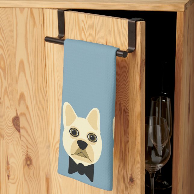 Bulldog mit Bowtie Blue Geschirrtuch (Drittel gefaltet)