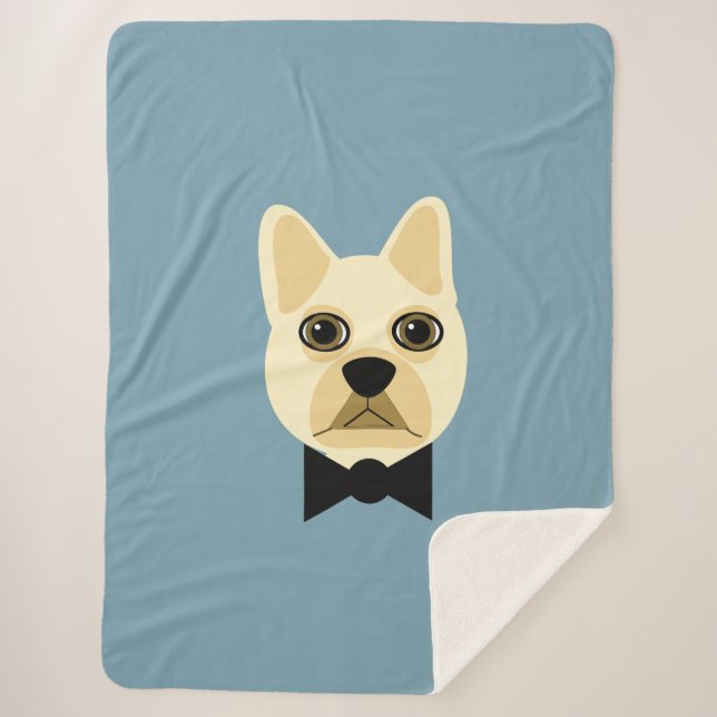 Bulldog mit Bowtie Blue Sherpadecke (Vorderseite)