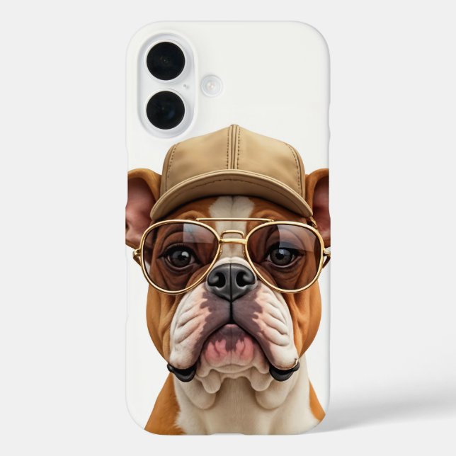 Bulldog mit einer Cap und Sonnenbrille iPhone 16 Hülle (Rückseite)