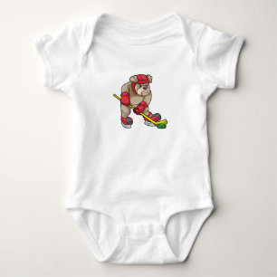 Bulldog mit Eishockey und Eishockeyschläger Baby Strampler