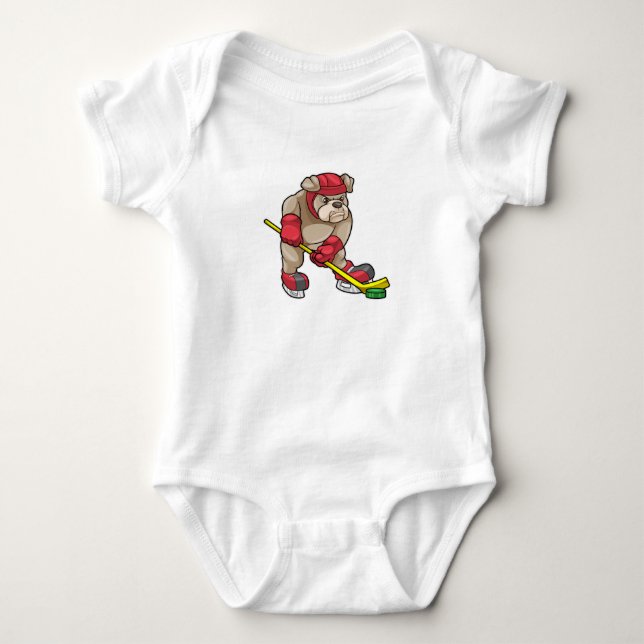Bulldog mit Eishockey und Eishockeyschläger Baby Strampler (Vorderseite)