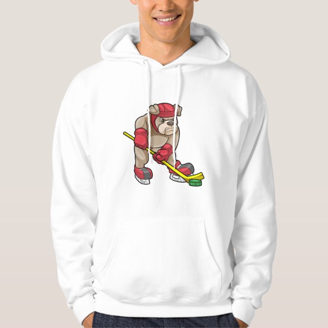 Bulldog mit Eishockey und Eishockeyschläger Hoodie (Vorderseite)