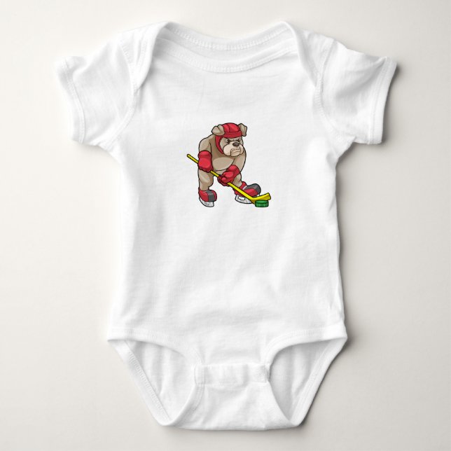 Bulldog mit Eishockey und Hockeyschläger Baby Strampler (Vorderseite)