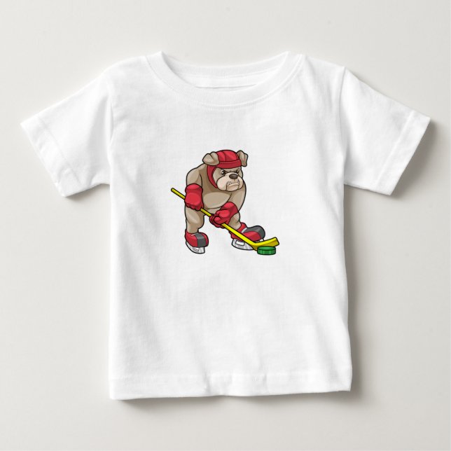 Bulldog mit Eishockey und Hockeyschläger Baby T-shirt (Vorderseite)