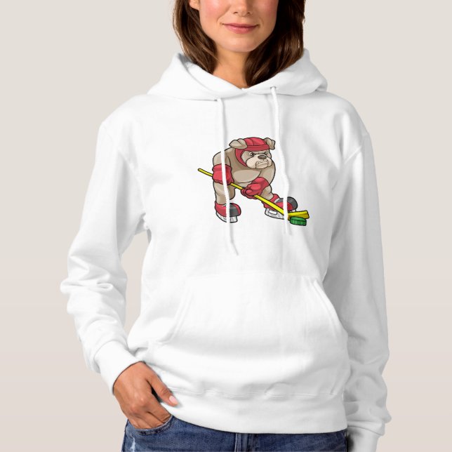 Bulldog mit Eishockey und Hockeyschläger Hoodie (Vorderseite)